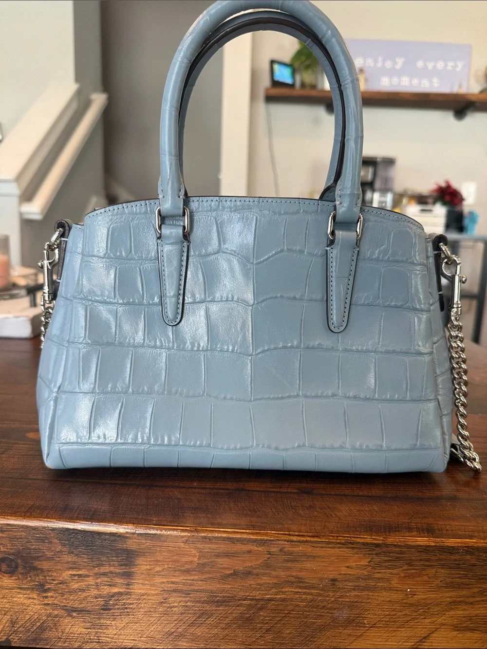 Coach Crocodile Light Blue Carry All Purse